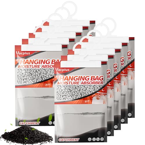 Vacplus Moisture Absorbers, Hanging Closet Dehumidifier Bags, Humidity Packs, Desiccant, Closet Dehumidifiers with Activated Charcoal, 10 Pack, 9.8 OZ