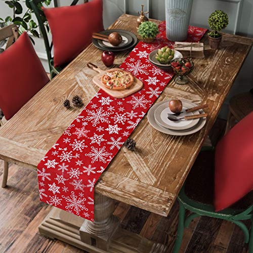Vsadey Christmas Decorative Table Runner 13 x 72 Inch, Xmas Snowflake Non-Slip Polyester Table Linens for Christmas Decorations