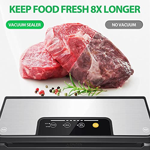 Vacuum Sealer Machine, 80Kpa Stainless Steel Automatic Food Sealer Machine For Food Preservation Storage With Air Sealing System, Dry And Moist Modes, Starter Kit With Roll Holder| Compact Design|Bags|Hose (White) #TOP4