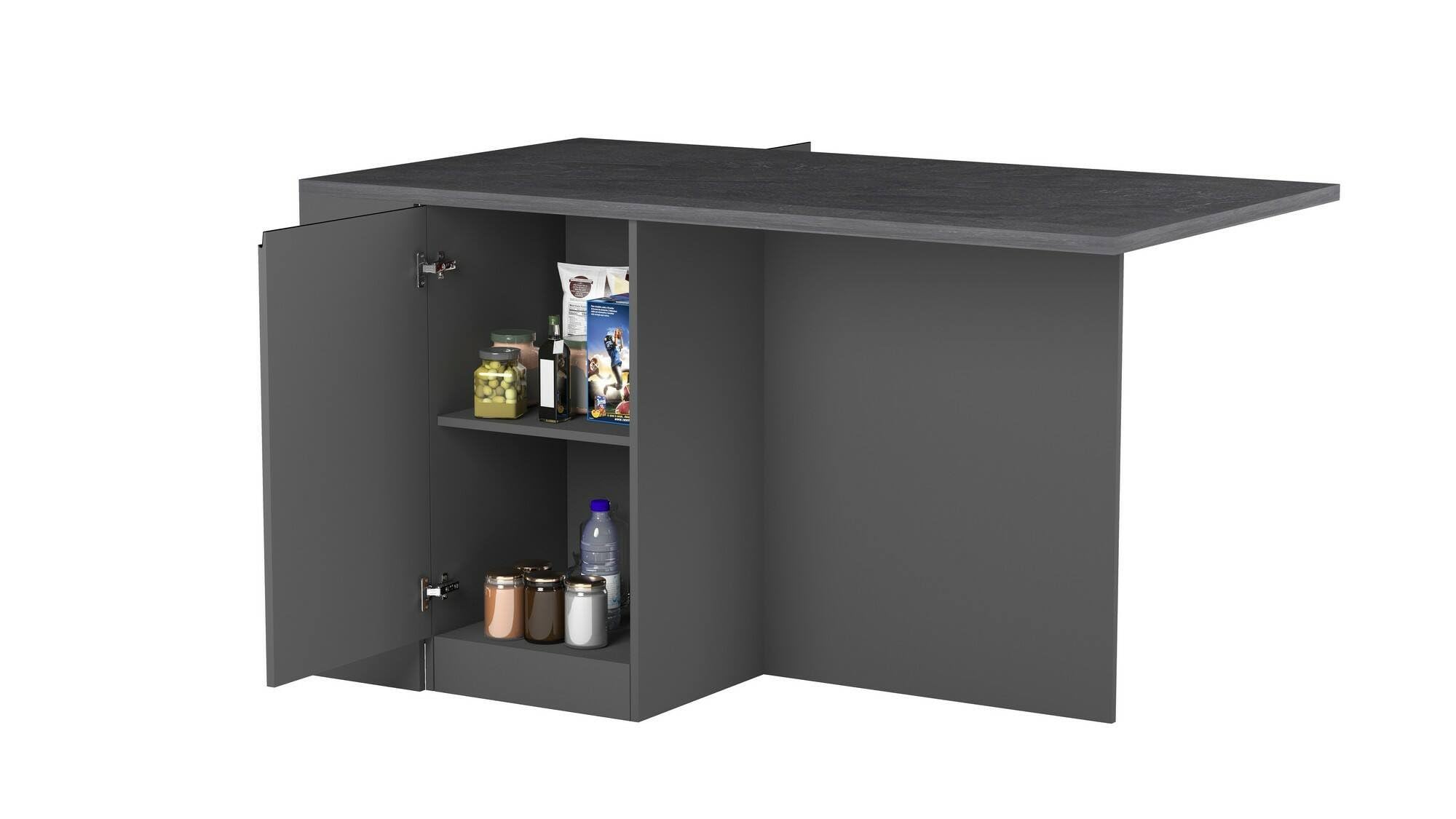 Dmora - Isola da cucina Osvaldo, Armadio multiuso, Mobile per cucinotto, Tavolo ausiliario, 100% Made in Italy, 160x90h90 cm, Antracite e Ardesia