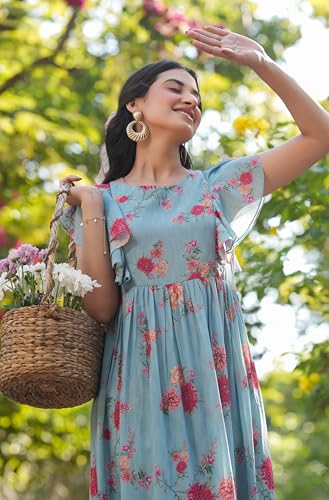 Image of Janasya Women's Georgette Floral Printed Tiered Dress