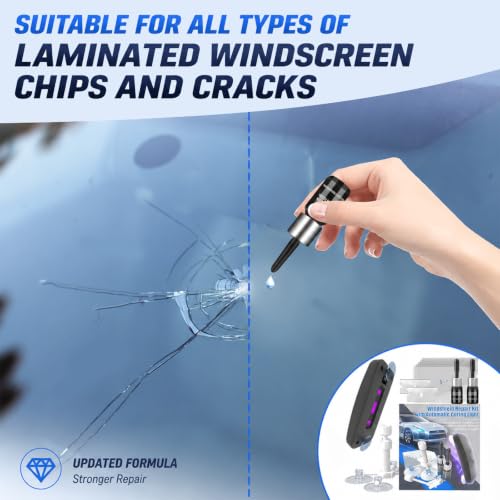 Image of Windshield Chip Repair Kit, Car Glass Windshield Repair Kit with UV Curing Light, Glass Crack Repair Tools, Cracks Gone Glass Repair Kit, Nano Fluid Windscreen Repair Kit for Chips and Cracks(Navy)