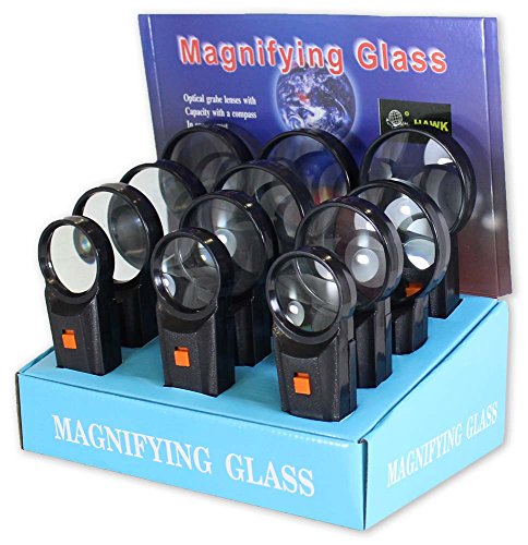 12 Piece Illuminated Magnifier Display With 3 In Each Of 2 Sizes, And 6 In The 3