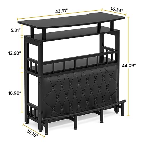 Tribesigns Bar Unit for Home Liquor, Black Entertainment Bar Upholstered Bar Table with Storage and Metal Front Footrest for Home, Balcony - Image 3