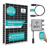 PIANETA Balkonkraftwerk 810W / 800W auf 600w drosselbar komplett Set 2 x 405w Marken Solarpanels einem Wechselrichter Deye SUN-M80 mit Wifi funktion plus 5 m Schukokabel für die Steckdose (810 / 800w)