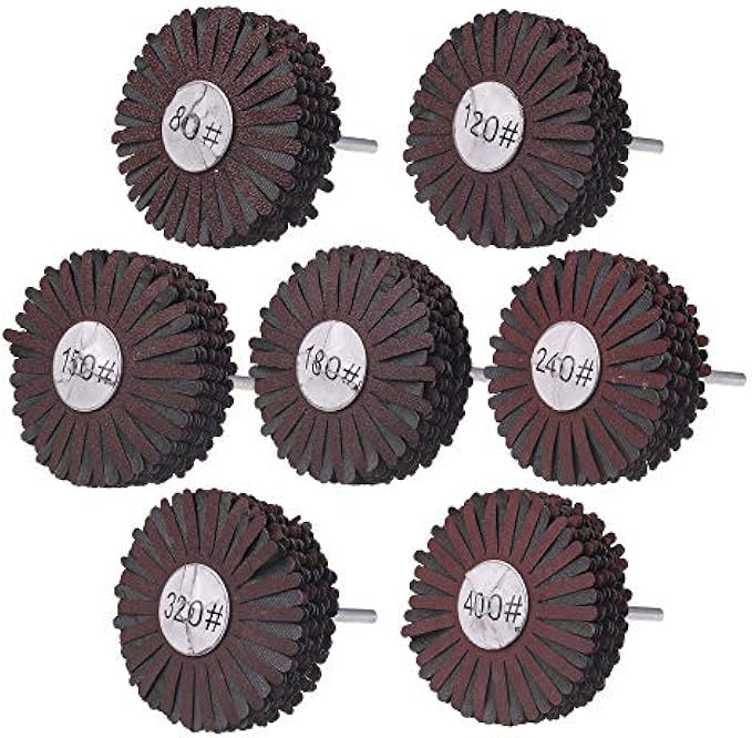 Rocaris 7 Pack Abrasive Cloth Flap Wheel 1/4-Inch Shank for Woodworking Root Carving Furniture Polishing 80, 120, 150, 180, 240, 320, 400 Grit