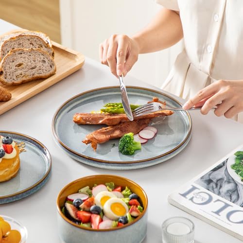 Image of vancasso ONION Ceramic Plates and Bowls Sets, 18 Pieces Light Blue Dinnerware Sets for Kitchen, Reactive Glaze Dishes Set for 6, Dishwasher and Microwave Safe