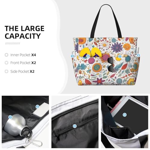 Lake and Sunset Print Large Capacity Beach Travel Bag â€“ Foldable with Multiple Pockets for Family Vacation, and Camping3