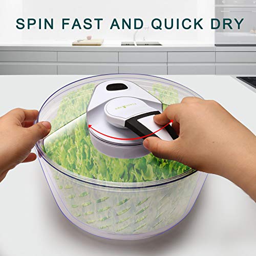 Freshmage Large 6 Quarts Salad Spinner, Easy Use Effortless Quick Drying Vegetable Fruit Salad Spinner Washer and Dryer with Clearance Salad Bowl and Mesh Colander