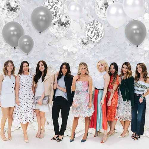 Image of Rozi Decoration Silver Metallic & Confetti Balloon Set - 10 Pcs (5 Metallic + 5 Confetti) | Party Decoration Balloons for Birthday, Anniversary, Wedding, Engagement & Celebration Decor
