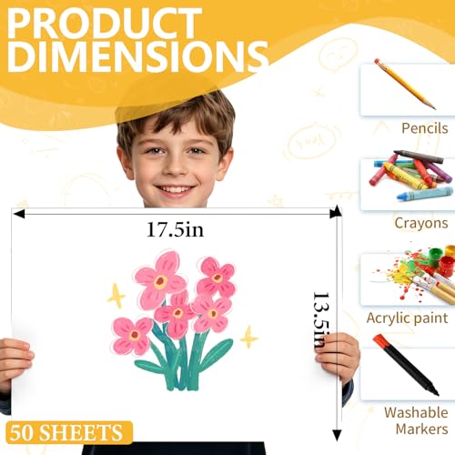 Image of 13.5 inchx17.5 inch Poster Board, 50 Pack Thick White Poster Board Paper, 250GSM