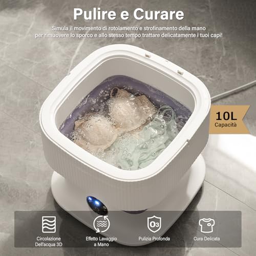 Ruycllo Mini Lavatrice Pieghevole Portatile 10L Con Cestello Centrifuga Rimovibile - 3 Modalità Touch, Salvaspazio Senza Collegamento Acqua，Lavatrice Da Viaggio Per Campeggio, Appartamenti, Dormitori - 5