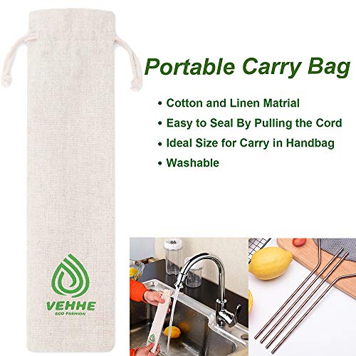 Vehhe Metal Straws Reusable Stainless Steel Straws Drinking Rose Gold 4 Set - Ultra Long 10.5" Cleaning Brush For 20/30 Oz For Yeti Rtic Sic Ozark #TOP2