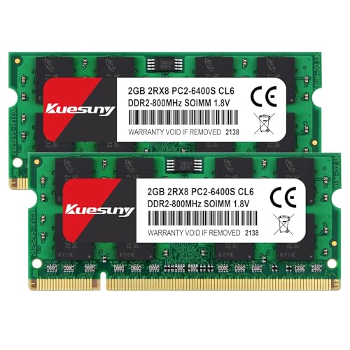 Kuesuny 4GB Kit (2x2GB) PC2 6400 2Rx8 PC2-6400S CL6 DDR2 SODIMM 800MHZ 1.8V DDR2-800 200pin Non-ECC Memoria RAM para...