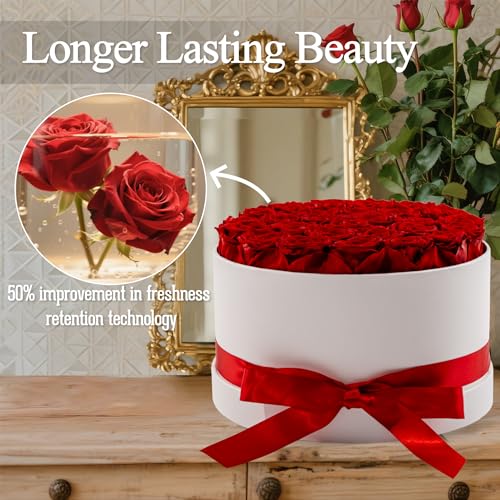 27 Forever Roses in Luxury White Box, Eternal Real Roses Gift for Women, Preserved Flowers for Delivery Prime, Anniversary, Valentine's Day, Birthday for Her (Red) - Image 6
