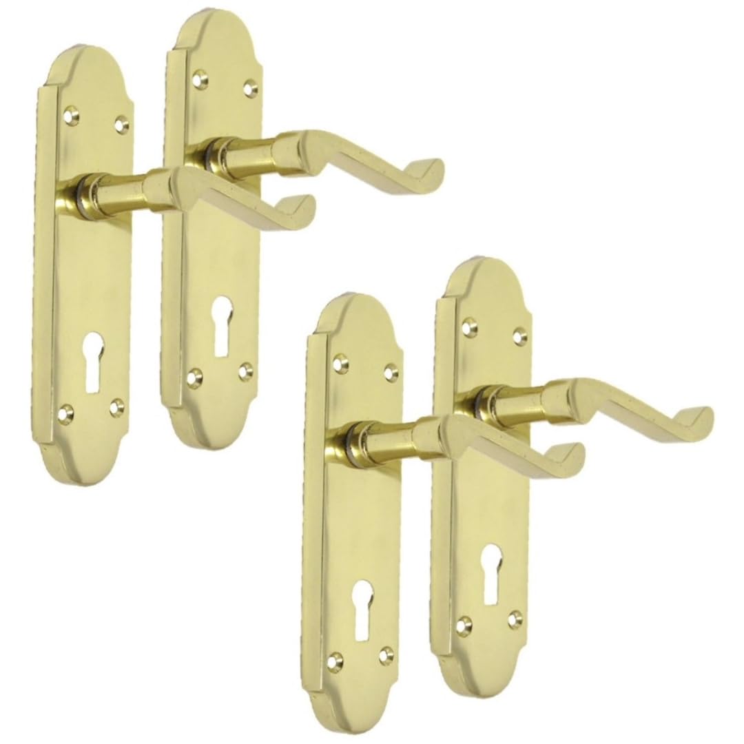 Epsom Door Handle Yellow Electro Brass Door Handle Set For Internal Doors