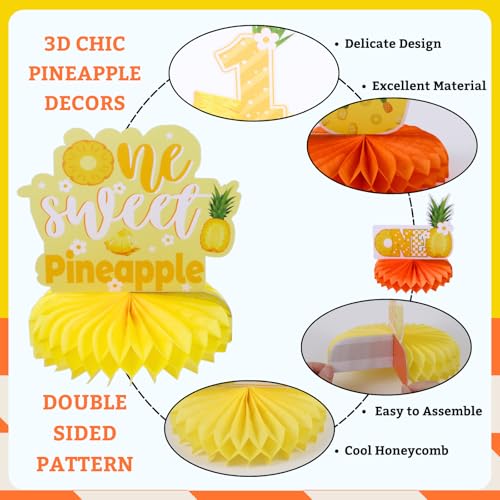 Image of 9pcs Summer Tropical Pineapple First Birthday Honeycomb Centerpieces Sweet One Pineapple Party Table Decorations Party Like A Pineapple Table Topper Sign Centerpieces for Baby Shower 1st Birthday