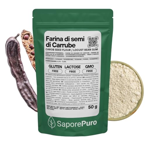 Saporepuro Farina di Semi di Carrube 50 gr / 125 gr - SENZA GLUTINE - Addensante e gelificante naturale 100% puro - Ideale per Gelati, Sorbetti, Dolci e Salse