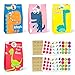 Sacs en papier, sacs de bonbons en papier 40 pièces Sacs-cadeaux colorés avec 96 autocollants sacs à papa pour emballage cadeaux, anniversaire pour enfants, cadeaux, mariage, fête, etc (Dinosaure)