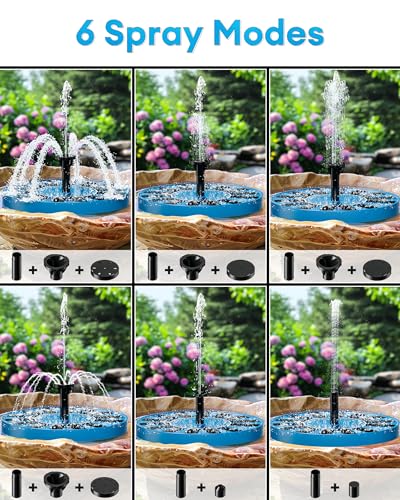 2.5W Solar Bird Bath Fountains – Upgraded Solar Pond Fountain with 6 Nozzles,Solar Fountain for Bird Bath, Pond, Garden Decor (Blue) — view 3