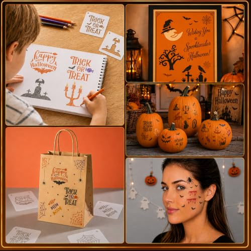 50 PCS 3 Inch Halloween Stencils for Painting, Reusable Stencil Templates with Pumpkin Ghost Bat Witch Spider Designs for Wood, Wall, Canvas, Cards, DIY Holiday Crafts - image 5