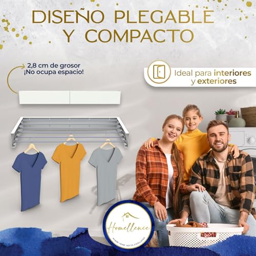 Miniatura 6 de Homellence Where Home Meets Excellence Tendedero Extensible Y Plegable De Pared Para Interiores Y Exteriores - Tenderete Elegante Para Montar En Paredes - Estendal Parede Blanco, 100 Cm