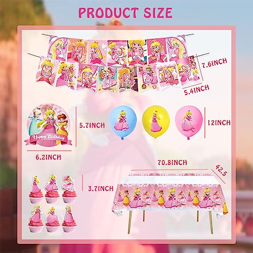 46Pcs Princess Peach Theme Birthday Party Supplies 2023 For Girls Party Decorations And Daisy Party Favors Including Cake Decorations Cupacke Toppers Tablecloth Princess Banner Balloons #TOP3