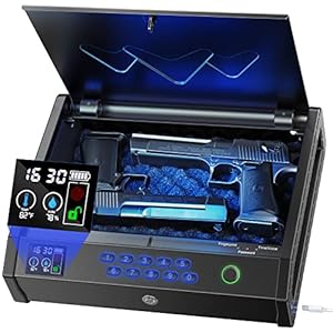 Gun Safe, Biometric Gun Safes for Pistols with LCD Display of Temperature Humidity, Fingerprint Quick Access Pistol Safe Solid Handgun Safe with USB C Port