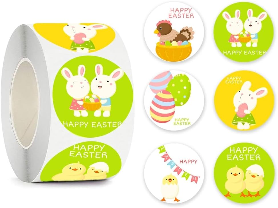 Mllepjdh 500Pcs Happy Easter Stickers Seal Label Sticker For Easter Party Kid Gift Decors Easter Sticker Roll 500pcs/roll Happy Easter Stickers Chicken Egg 6patterns Cartoon Cute