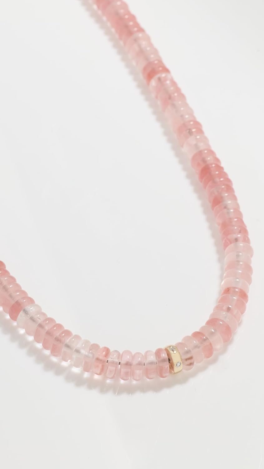 EF Collection Women's 14k Jumbo Pink Quartz Rondelle Bead Necklace - Image 3