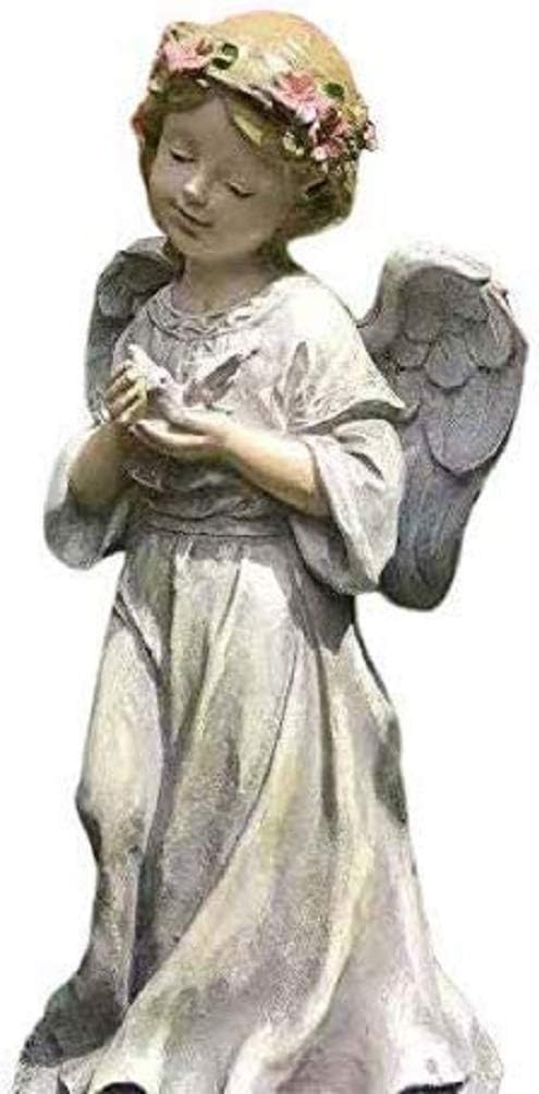 11.5" Little Girl Angel Holding Bird Cherub Garden Statue Weathered Stone Finish Indoor Outdoor Home Decor
