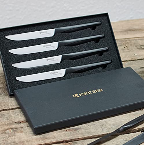 Kyocera 4-Piece Ceramic Steak Knife Set, 4.5" Black/White #TOP2