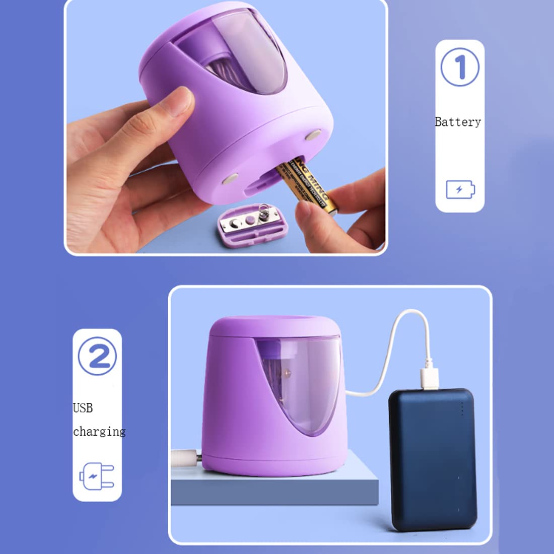 MRKU Elektrischer Bleistift, automatischer Stifteinzug, um das transparente Fenster und die große Kapazität der Krümelbox zu Spitzen, USB-Anschluss, Verwendung von Büromaterial für Studenten