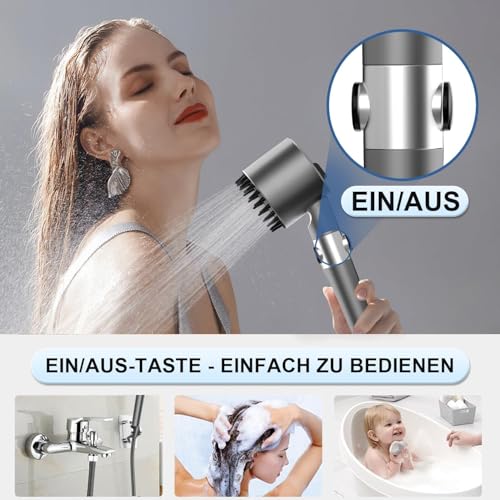 Duschkopf mit Schlauch,Handbrause mit 3 Carbon Duschfilter, Duschbrause mit 4 Strahlarten,Hochdruck brausekopf duschemit stoppfunktion und Filtration Gegen Kalk für Hartes Wasser,Rest-Chlor,Bakterien