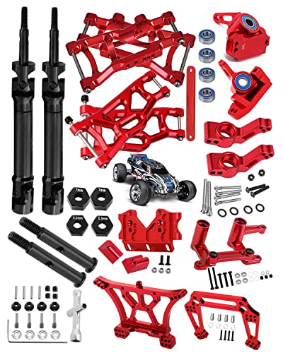 Rcarmumb Upgrades Part For 1/10 Rustler 2Wd Vxl, Drive Shaft Cvd,Front Axles,Alloy Caster Block,Steering Blocks,Stub Axle Carriers,Suspension Arm,Steering Bellcranks,Shock Tower,Bulkhead,Red #TOP16