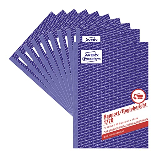 AVERY Zweckform 1770-10 - Informe de director (A5, autocopiable, certificado por expertos legales, para documentación de rendimiento de trabajo, 2 x 40 hojas), 10 unidades, color blanco y amarillo
