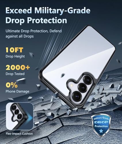 Image of ClearBlack Transparent Back Cover for Samsung Galaxy S24, Anti-Yellow Clear Polycarbonate Hard Back with Black TPU Bumper, Shockproof Hybrid Case, Anti-Scratch 360 Protection Mobile Cover