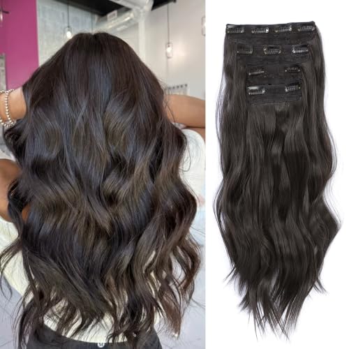 MSBELLE Clip In Hair Extensions 20Inch Long Wavy Hair Extensions Clip ins 4Pcs Synthetic Thick Hair Piece for Women (4#)