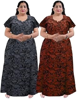 KBNBJ Nighty for Women Cotton Printed Maxi Gown Ankle Length Nighty Night Dress Gown for Women Maxi - Free Size Price In India