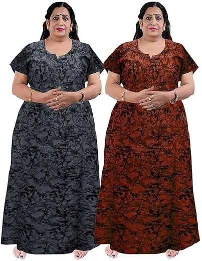 KBNBJ Nighty for Women Cotton Printed Maxi Gown Ankle Length Nighty Night Dress Gown for Women Maxi - Free Size