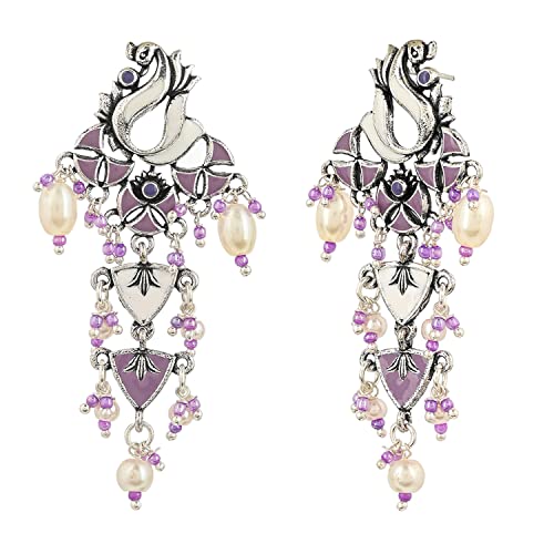 Peacock Motif Faux Pearls Drop Earrings