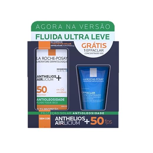 Kit, La Roche-Posay, Anthelios Airlicium, Protetor Solar Facial Antioleosidade Sem Cor, Reduz e Controla a Oleosidade, FPS50, Textura Fluida Ultra Leve, 40g + Grátis Gel de Limepza 50gr
