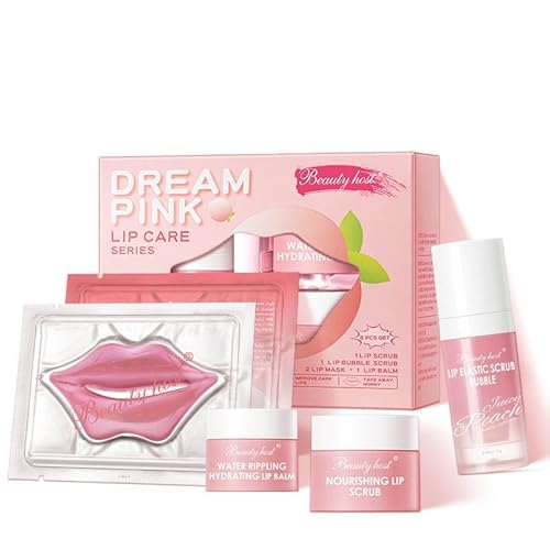 SLT 4-in-1 Lip Care Kit with Hydrating Lip Balm, Lip Scrub, Elastic Scrub Bubble and Overnight Lip Mask for Luscious, Soft & Supple Lips - Overnight Lip Treatment for Dry Chapped Lips, Lip Lines