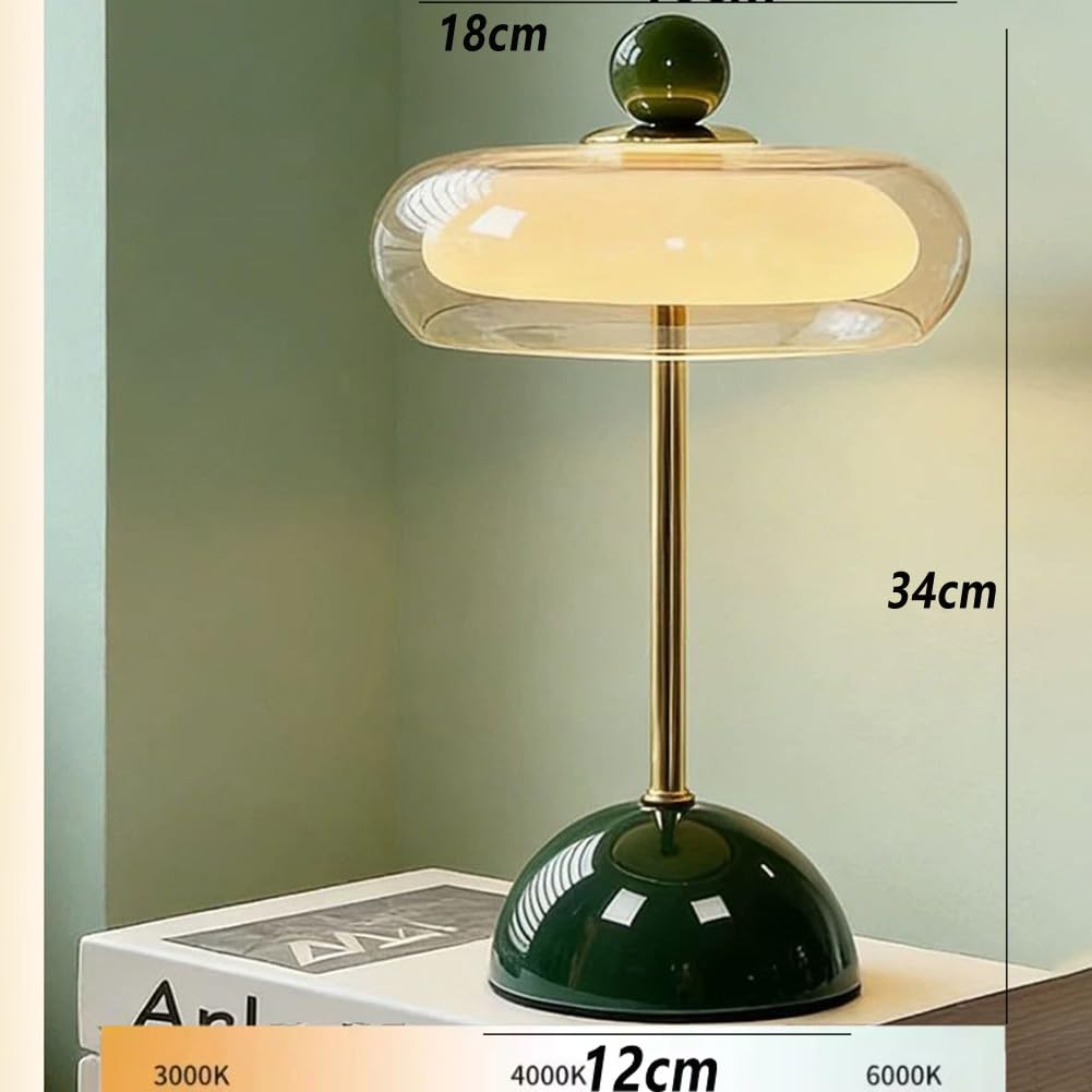 LED Tischlampe Kabellos Glaslampenschirm Pilz Lamp Batteriebetrieben USB Aufladbar Ohne Kabel Nachttischlampe Dimmbar mit Touch Control Mushroom Lamp Modern Dekoration lnnen und Außen,Grün