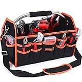 Kowsinde 16 Inch Tool Bag, Electrician Tool Bag, Open Top Tool Bags, 26 Pockets Can Hold Many Tools, Steel Handle and Removable Shoulder Strap