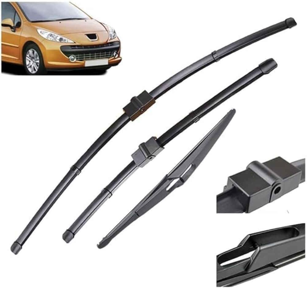 NYSLDSCO Premium Exact Fit Windscreen Wiper Blades for Peugeot 207SW 207 SW 2006-2014 26in+17in+12in Durable Natural Rubber Easy Fit for a Quiet and Streak Free Wipe