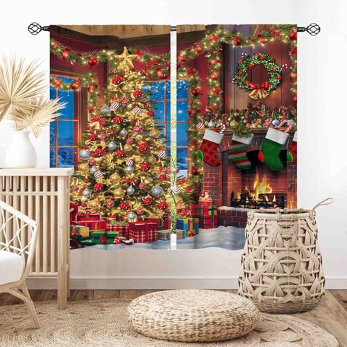 Christmas Tree Curtains, Farmhouse Xmas New Year Merry Christmas Magic