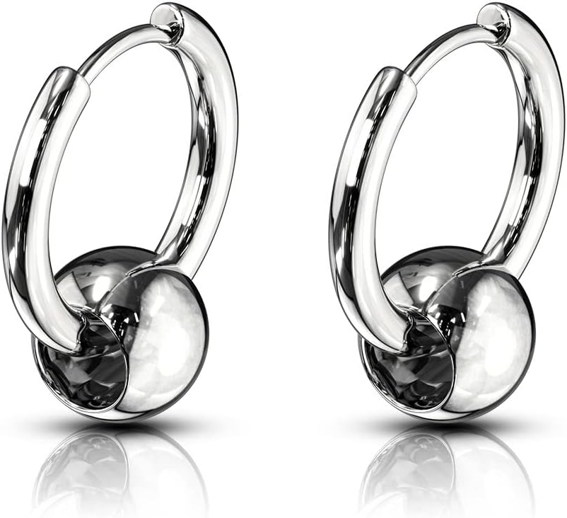 20GA 316L Stainless Steel Faux Captive Bead Hinged Hoop Earrings, Sold as a Pair