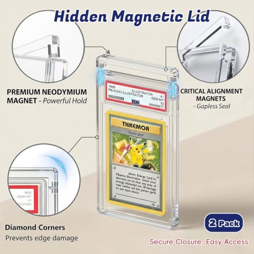 Image of PSA Slab Display Case 2 Pack, Thick Acrylic Case for PSA & CGC Graded Cards | 1-inch Thick Acrylic Case with Magnetic Lid, Crystal-Clear Display and Rounded Corners, fits PSA & CGC Graded Cards