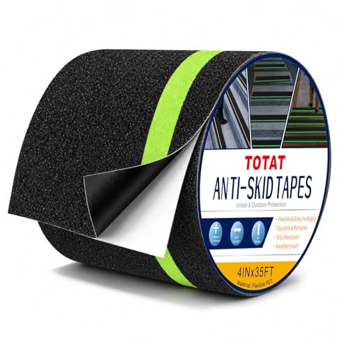 Image of Glow in Dark Anti Slip Tape,4 inch x35FT Heavy Duty Waterproof Safety Grip Tape for Stairs, Pool, Bathroom - Black & Glow Stripe Indoor /Outdoor Multi-Purpose Traction Tape